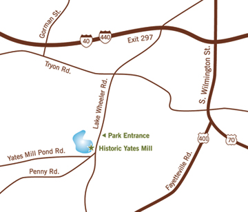 road map showing location of Yates Mill
