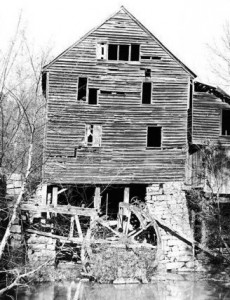 Yates Mill in the 1980s before YMA began restoration. Photo by Gaylen Daves